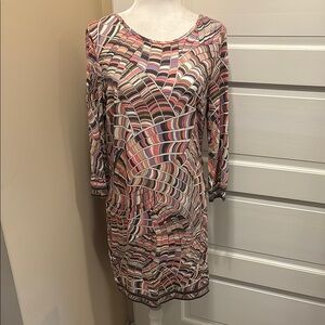 Trina Turk Pink and Gray Long Sleeve Sheath Dress